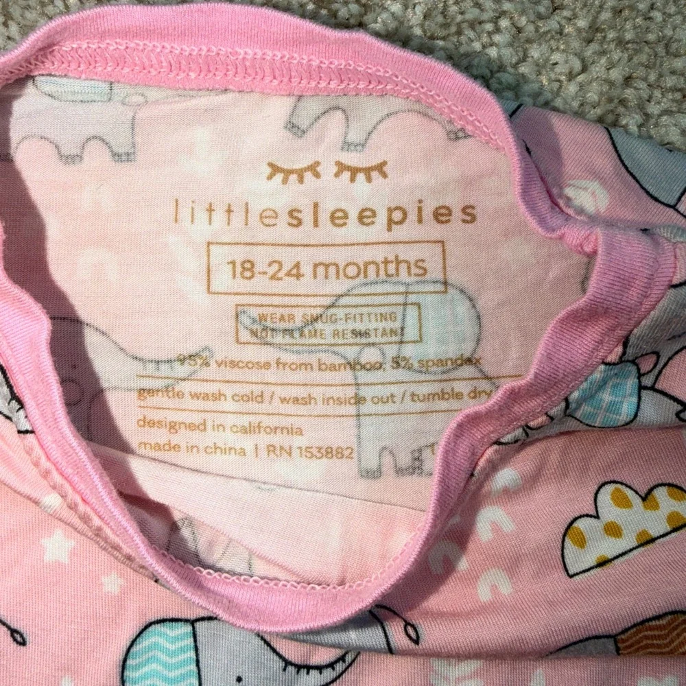Little Sleepies Pink Elephant‎ Bamboo Viscose Pajama Top 18-24 Months
